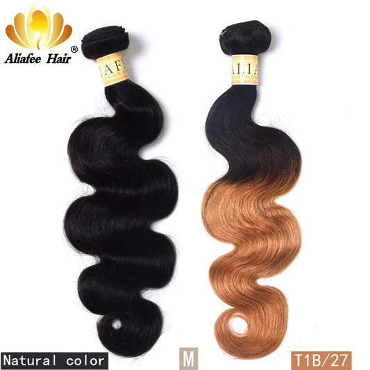 Aliafee Hair Lot de 3 extensions de cheveux malaisiens ondulés #T1B/27/couleur naturelle 8"-30" 100 % cheveux humains non-Remy Body Wave