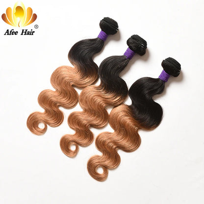 Aliafee Hair Lot de 3 extensions de cheveux malaisiens ondulés #T1B/27/couleur naturelle 8"-30" 100 % cheveux humains non-Remy Body Wave