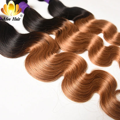 Aliafee Hair Lot de 3 extensions de cheveux malaisiens ondulés #T1B/27/couleur naturelle 8"-30" 100 % cheveux humains non-Remy Body Wave