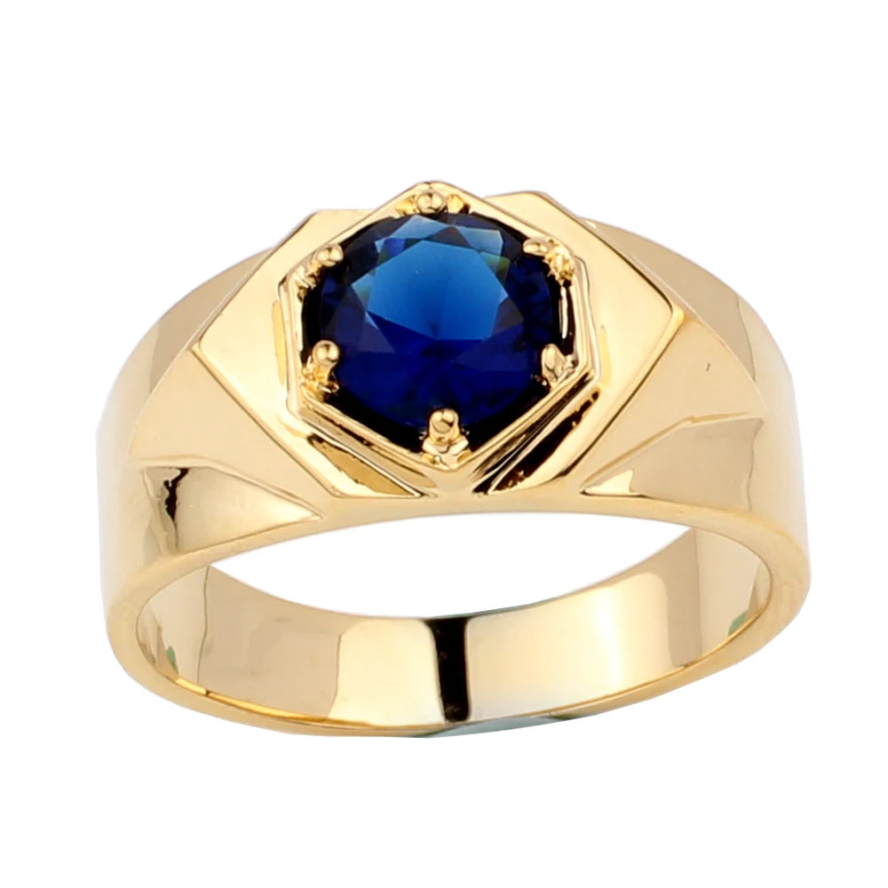 Bague de mode pour homme couleur or 7,5 mm avec pierre ronde, cadeau de Noël pour petit ami Bijoux Homme R515