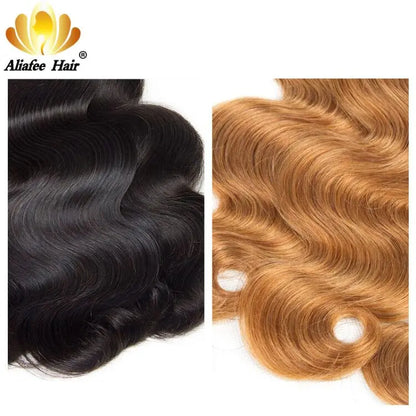 Aliafee Hair Lot de 3 extensions de cheveux malaisiens ondulés #T1B/27/couleur naturelle 8"-30" 100 % cheveux humains non-Remy Body Wave