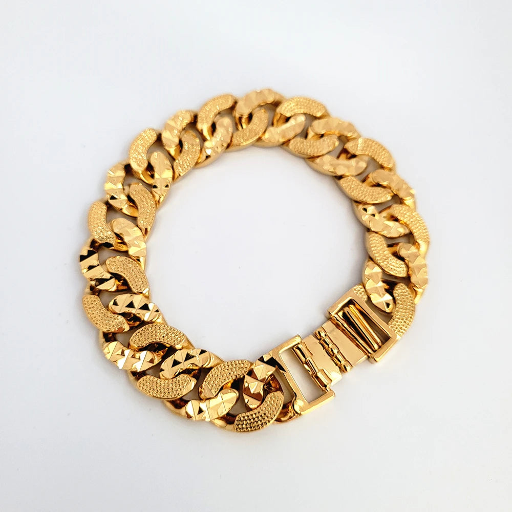 Bracelet jonc plaqué or jaune pour homme et femme, chaîne de 12 mm, bracelet de poignet, accessoires de bijoux Hip Hop